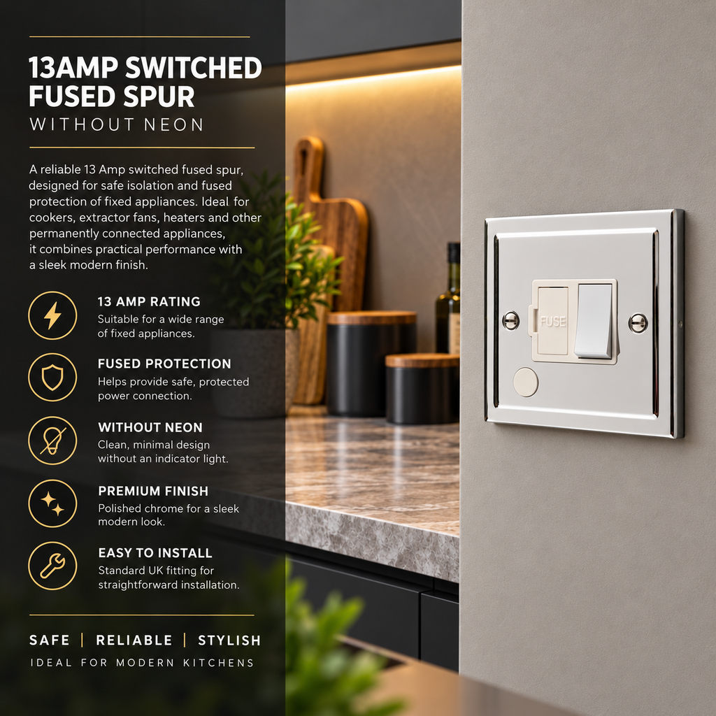 Regency Polished Chrome 13A Switched Fuse Spur R38PCW