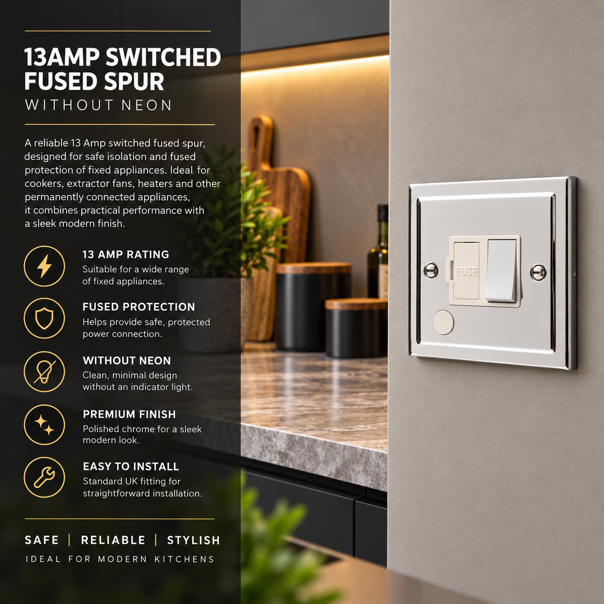 Regency Polished Chrome 13A Switched Fuse Spur R38PCW