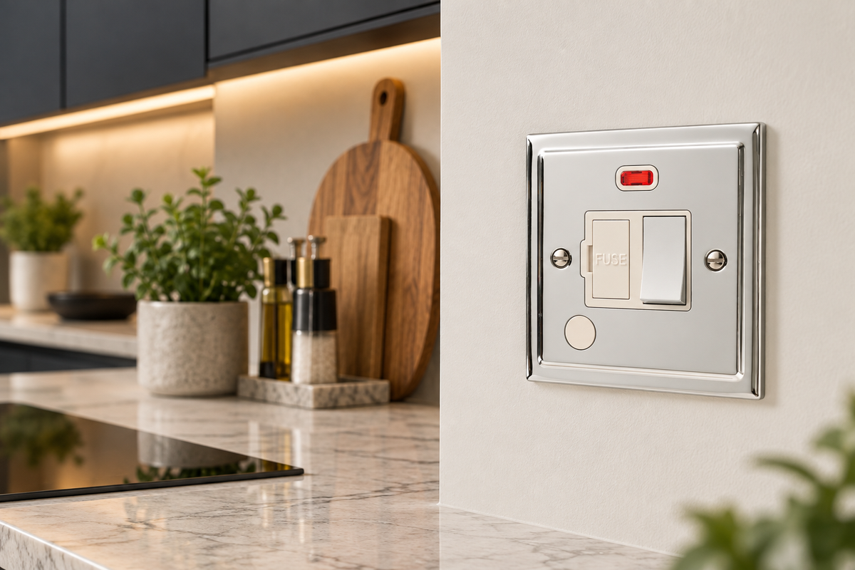 Regency Polished Chrome 13A Switched Fuse Spur with Neon R39PCW