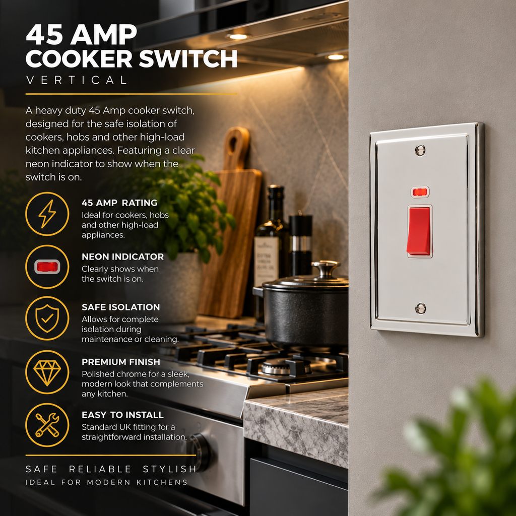 Regency Polished Chrome 45A Double Vertical Cooker Switch R40PCW