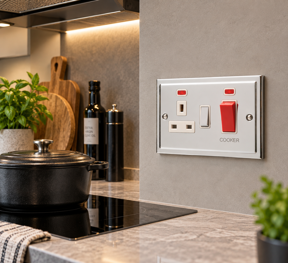 Regency Polished Chrome 45A Cooker Switch with Socket R41PCW