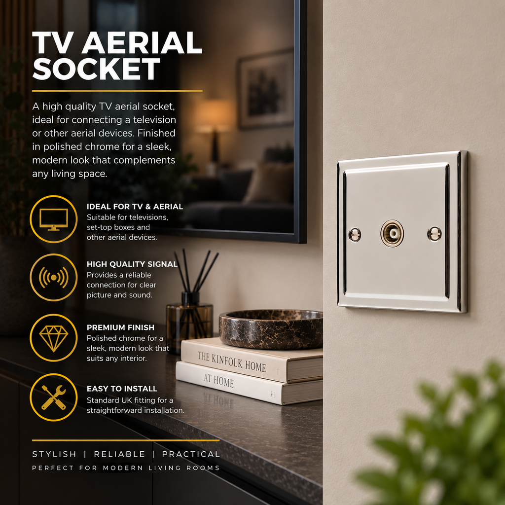 Regency Polished Chrome 1 Gang TV Coaxial Outlet R42PCW