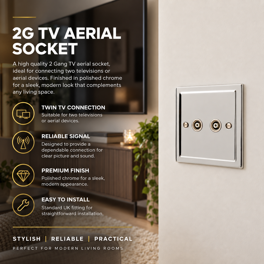 Regency Polished Chrome 2 Gang TV Coaxial Outlet R43PCW