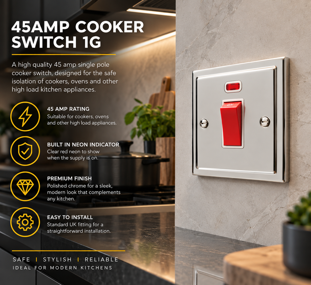 Regency Polished Chrome 45A Single Cooker Switch R52PCW