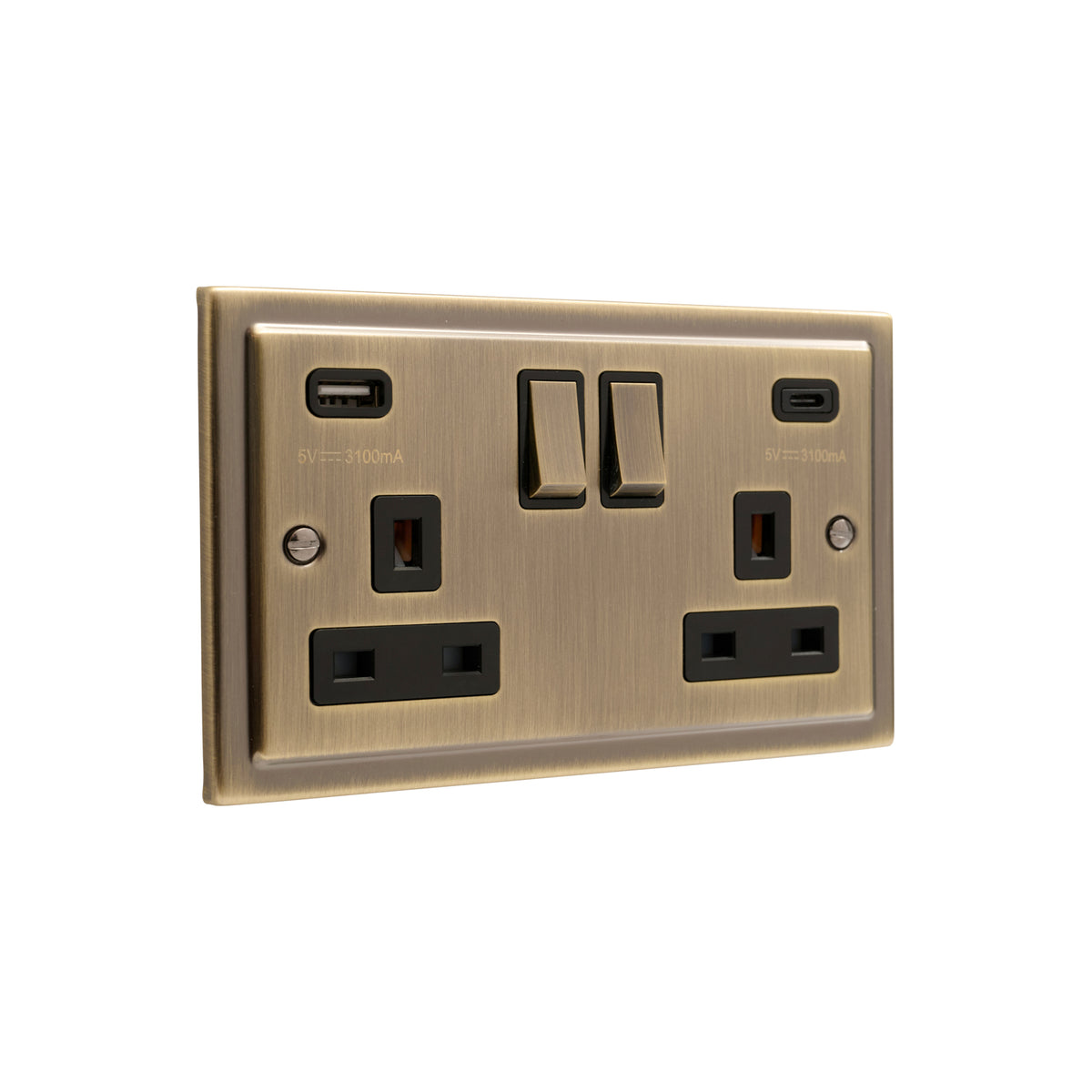 Regency Antique Brass USB A & C Type Switched Socket 2 Gang 3.1A - R67AB