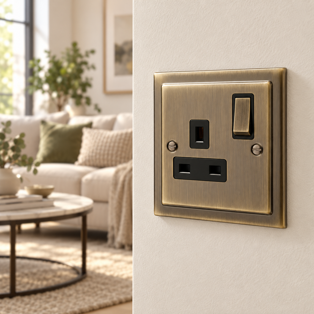 Regency Antique Brass Single 1 Gang  13a Socket R06AB