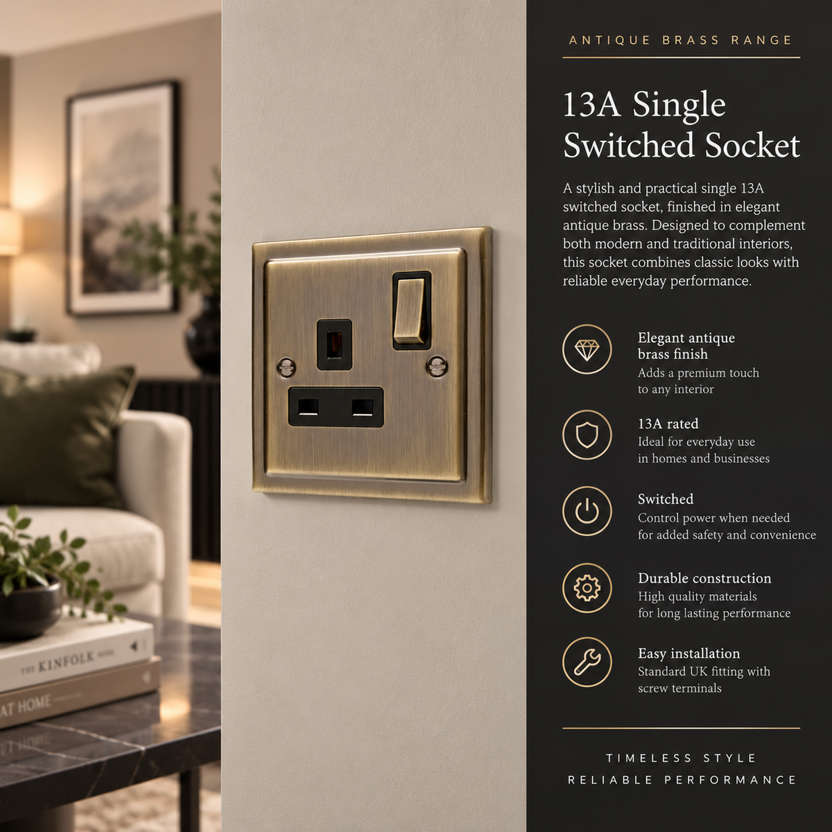Regency Antique Brass Single 1 Gang  13a Socket R06AB