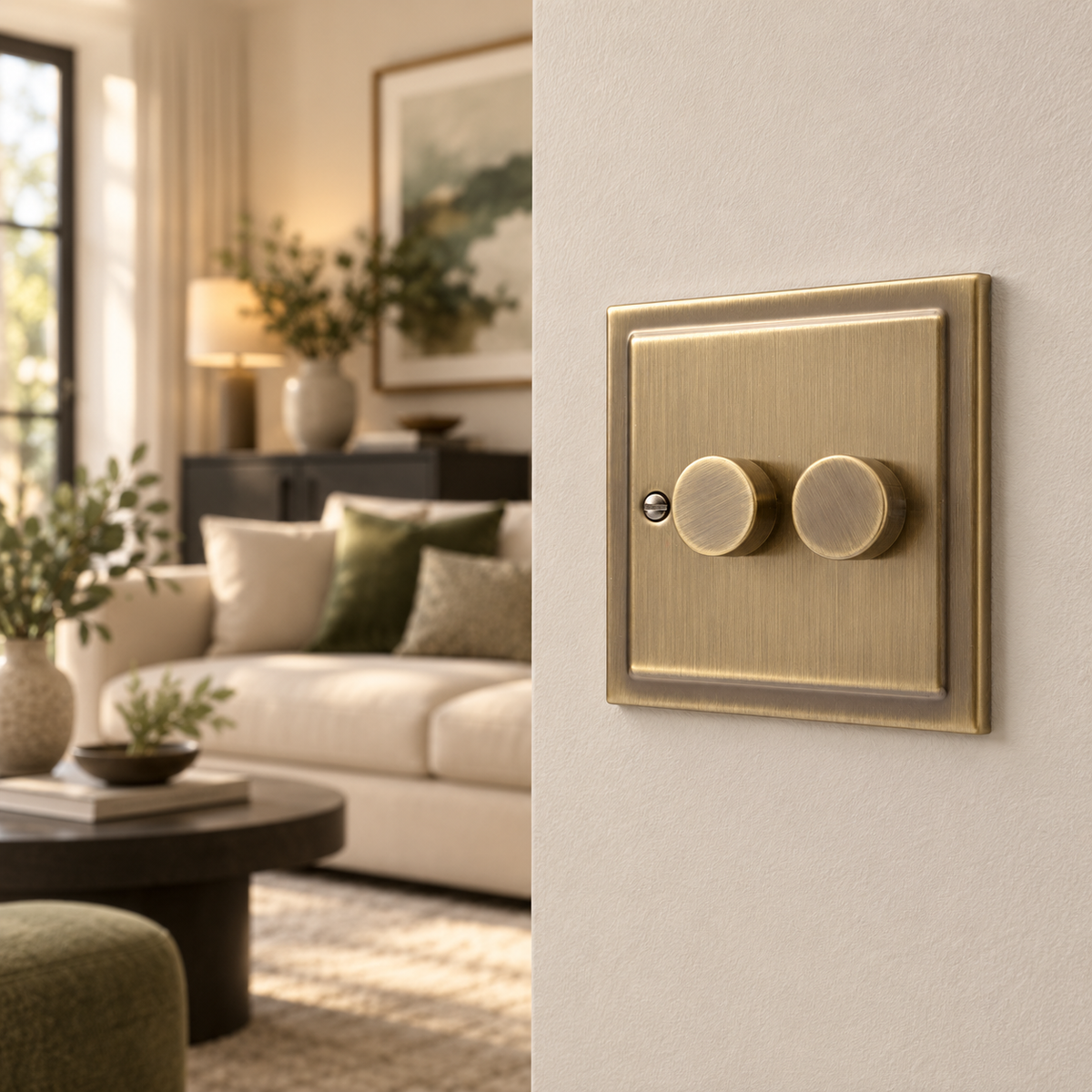 Regency Antique Brass 2 Gang Intelligent 250W Dimmer Switch R11AB-IN25