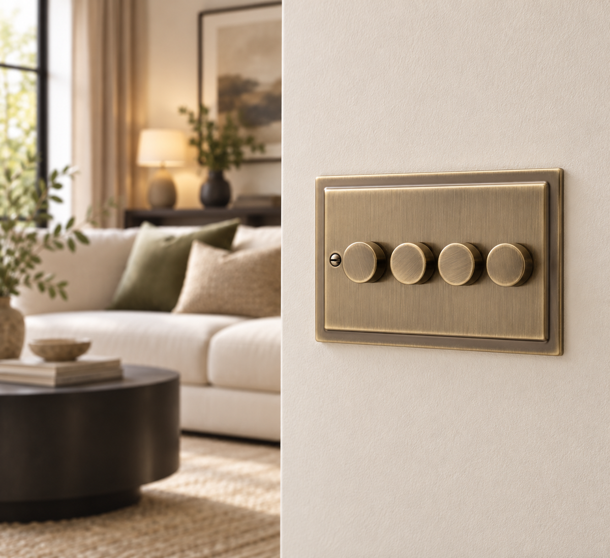 Regency Antique Brass 4 Gang 250W Dimmer Switch R13AB