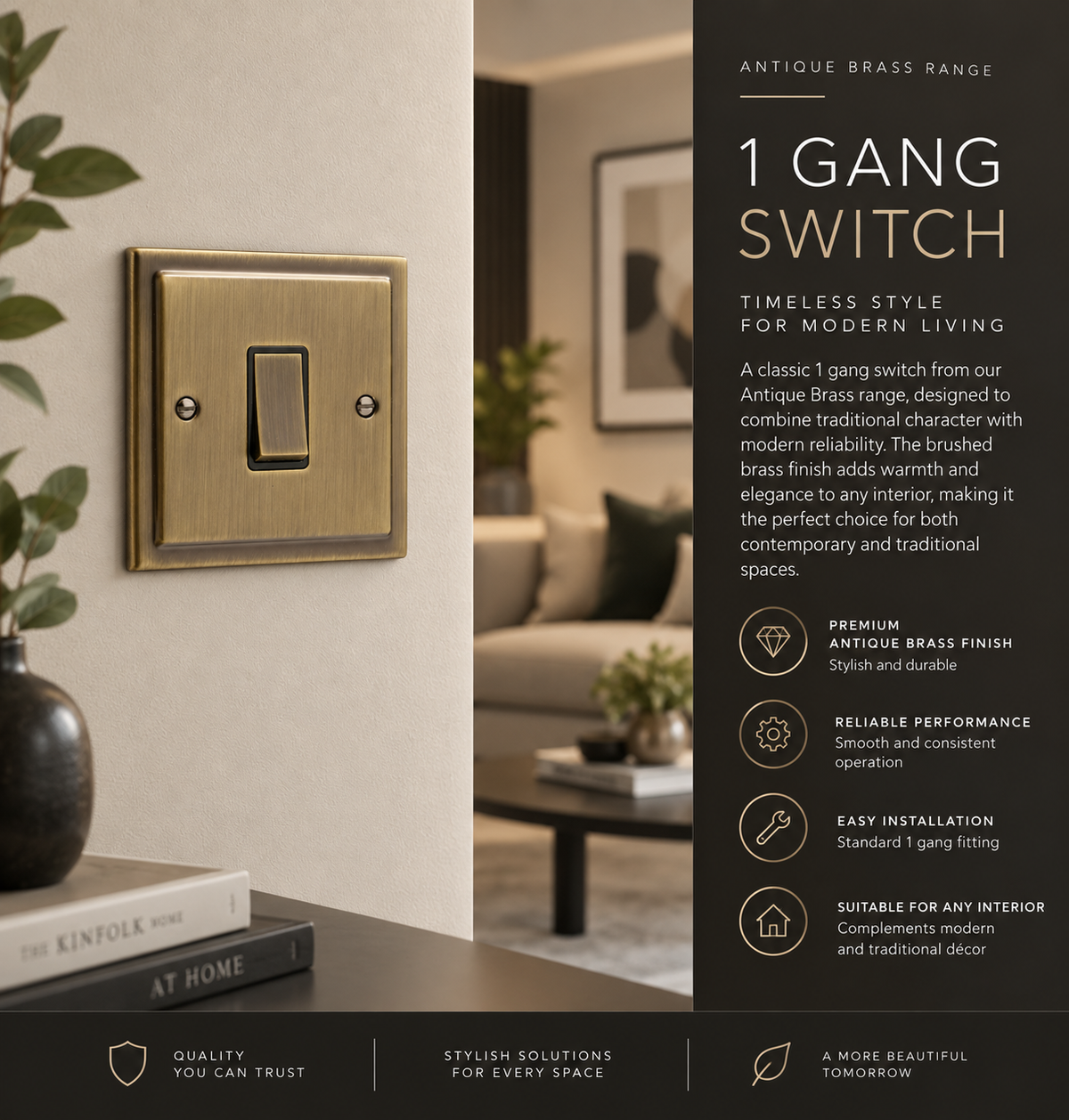 Regency Antique Brass 1 Gang Single 10a Light Switch R01AB
