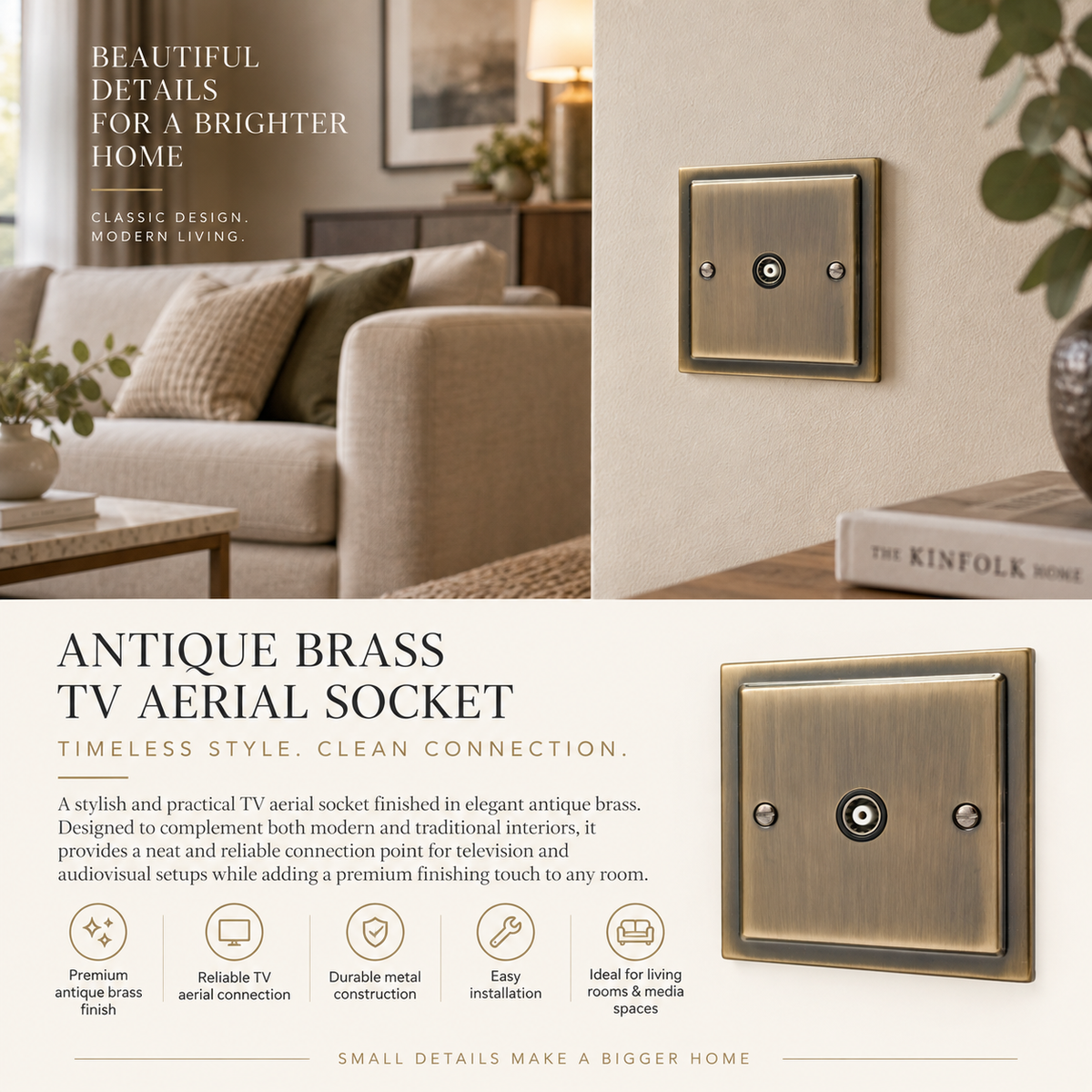 Regency Antique Brass 1 Gang TV Coaxial Outlet R42AB