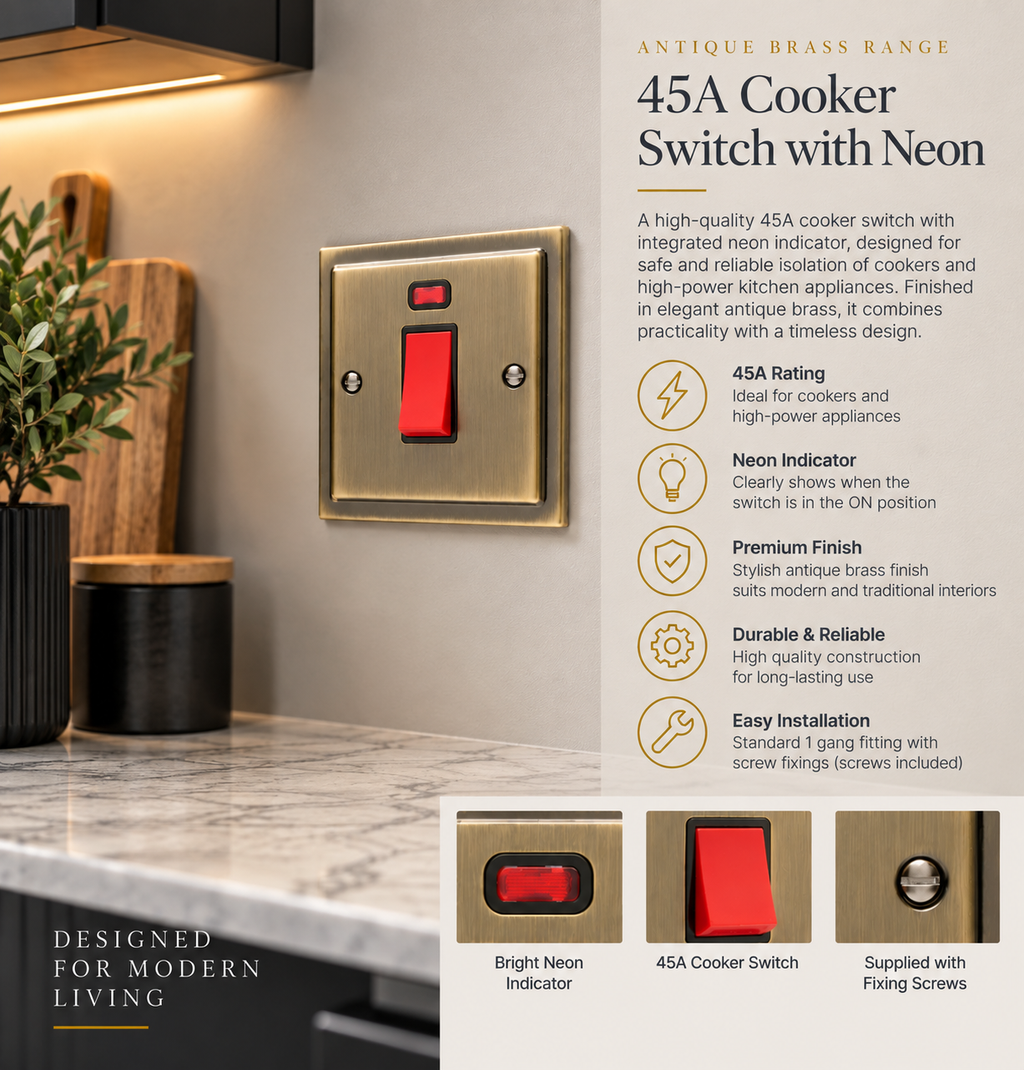 Regency Antique Brass 45A Single Cooker Switch R52AB