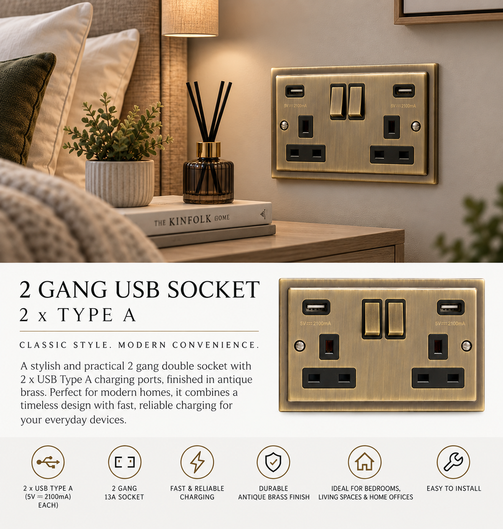 Regency Antique Brass USB - Twin Ports 3.1a - R65AB