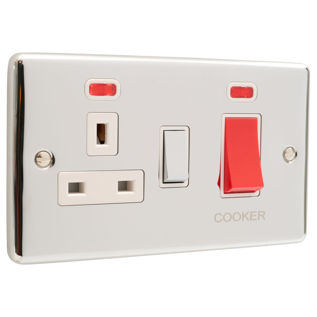 Polished Chrome 45A Cooker Switch with Socket - W41PCW