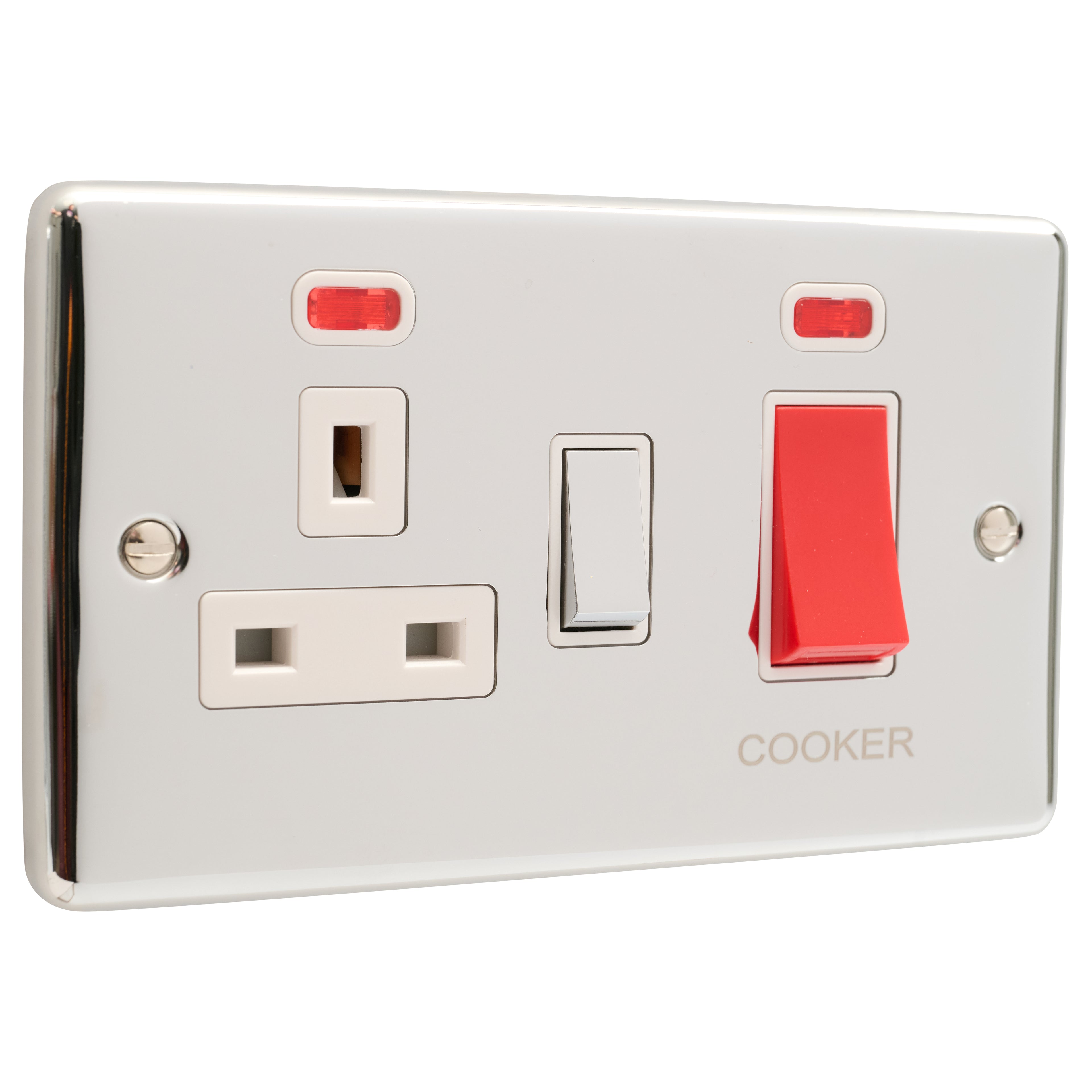 Polished Chrome 45A Cooker Switch with Socket - W41PCW