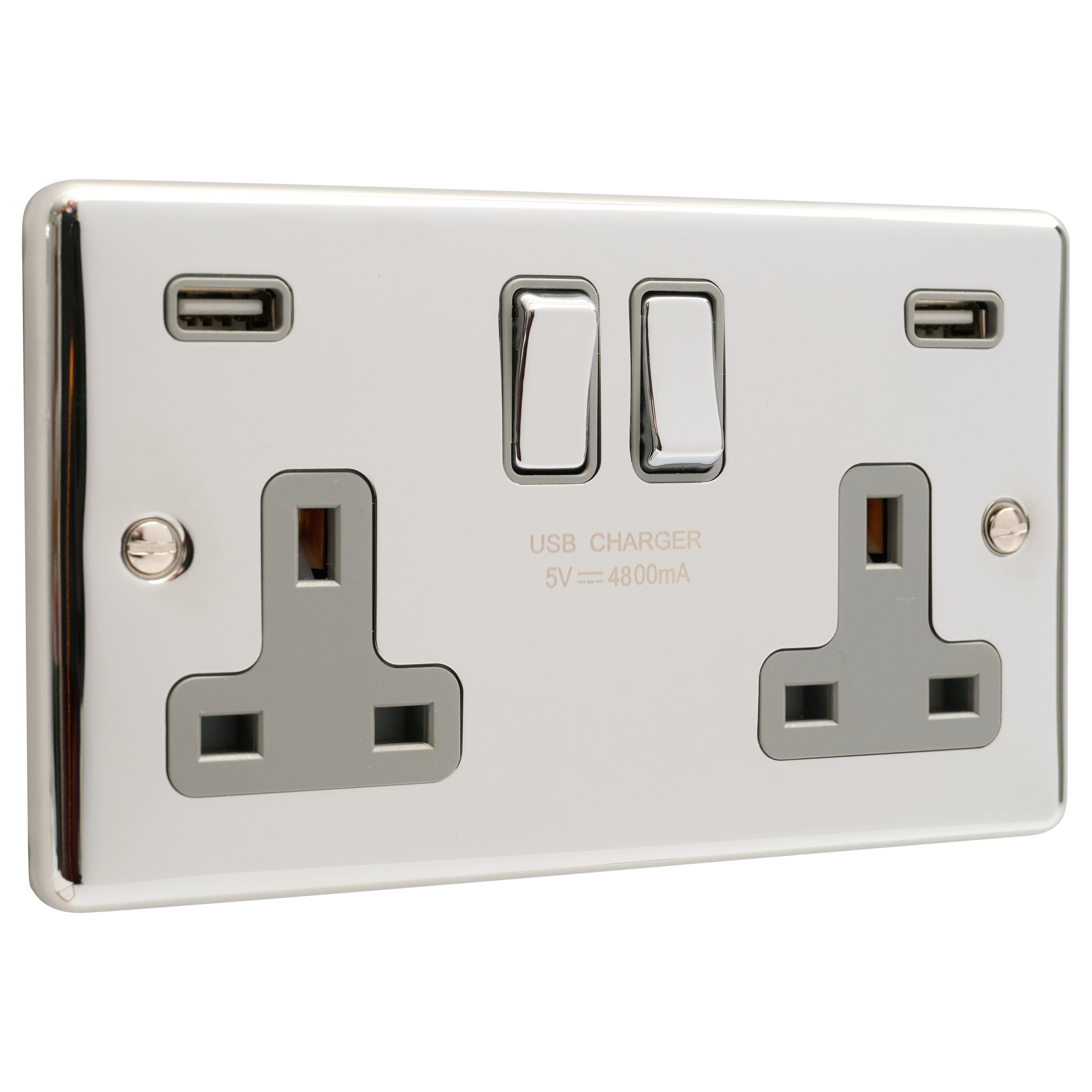 Polished Chrome USB – Twin Ports 4.8a Grey Insert – W66PCG