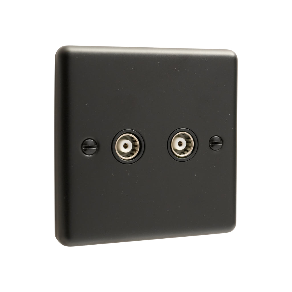 Matt Black 2 Gang TV Coaxial Point - W43MBB