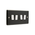 Matt Black 4 Gang 10A 2 Way Switch with Polished Chrome Rocker W04MBPC