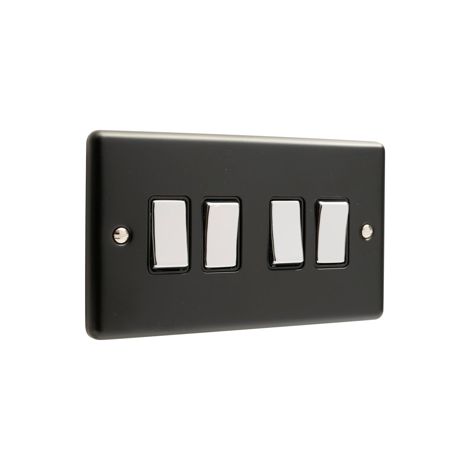 Matt Black 4 Gang 10A 2 Way Switch with Polished Chrome Rocker W04MBPC