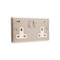 Windsor Brushed Steel White USB A & C Type Switched Socket 2 Gang 3.1A - W67BSW