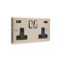Windsor Brushed Steel Black USB A & C Type Switched Socket 2 Gang 3.1A - W67BSB