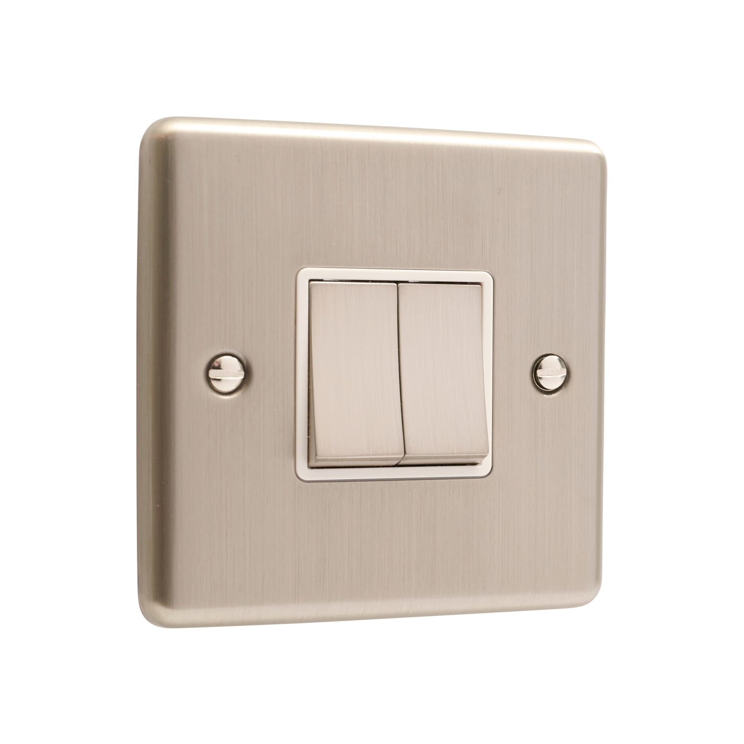 Windsor Brushed Steel 2 Gang Double 10A Light Switch W02BSW