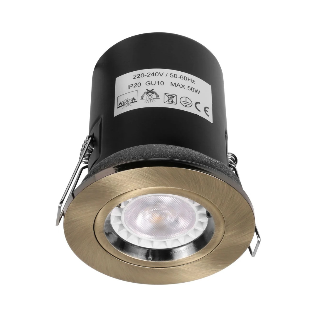 Antique Brass Fixed Fire Rated Downlights with Push Connection - VUEP540