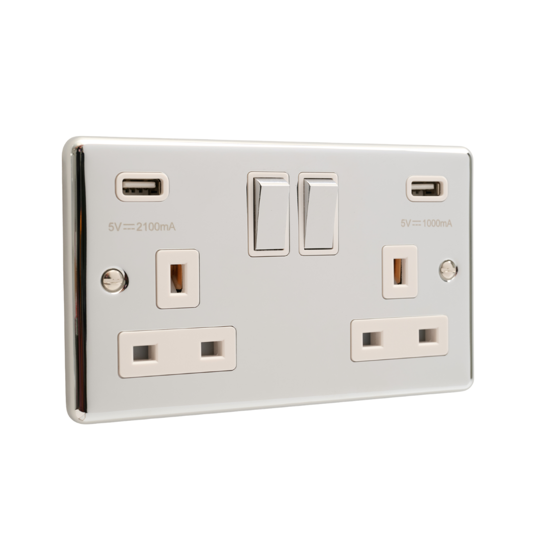 Polished Chrome USB - Twin Ports 3.1a - W65PCW