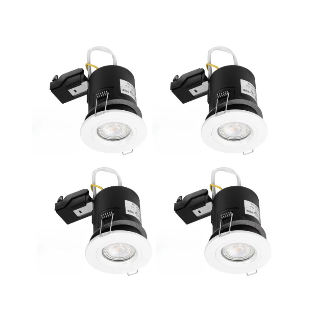 PACK OF 4 - White Fixed Fire Rated Downlight GU10 IP20 with Quick Connectors VUEP542-4