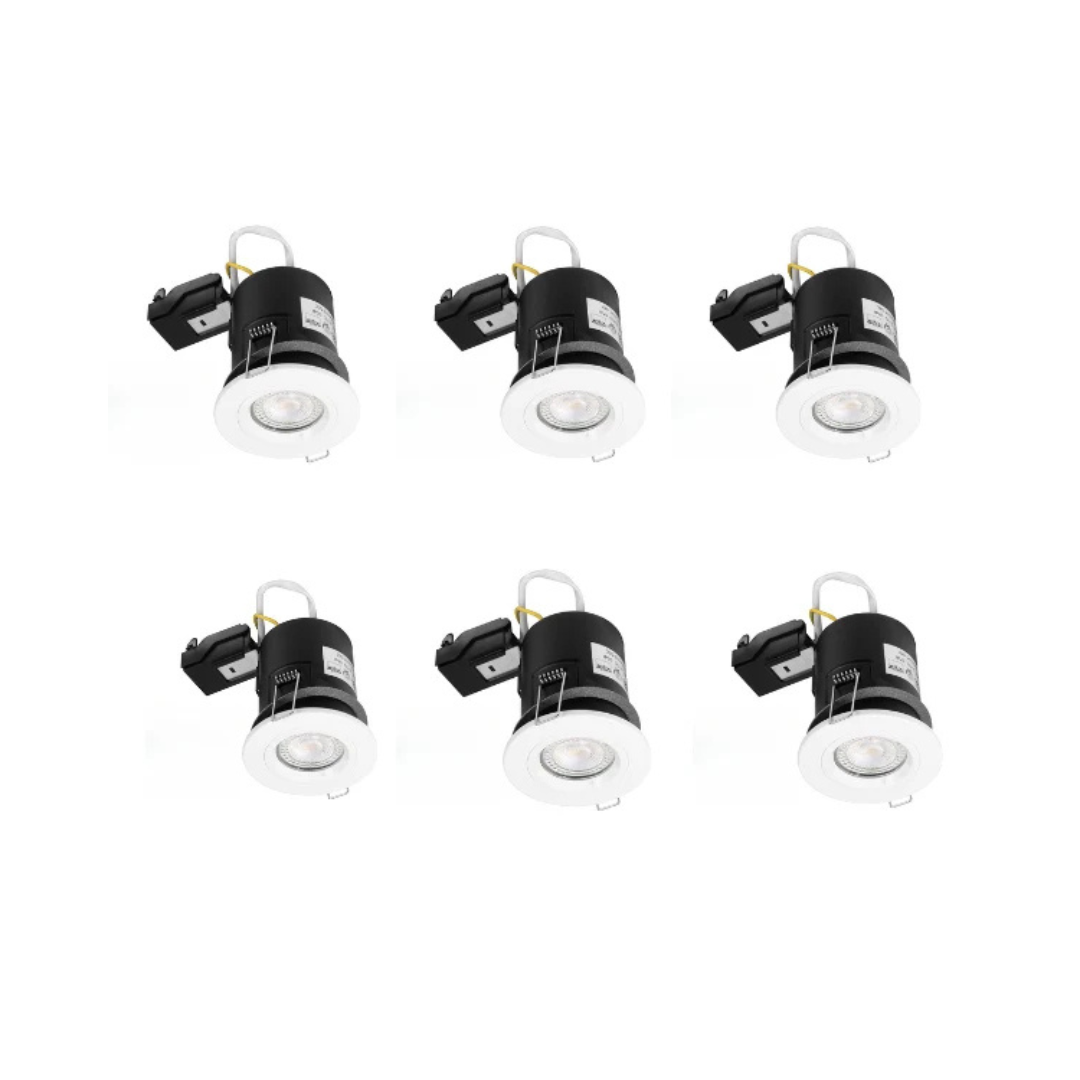 PACK OF 6 - White Fixed Fire Rated Downlight GU10 IP20 with Quick Connectors VUEP542-6