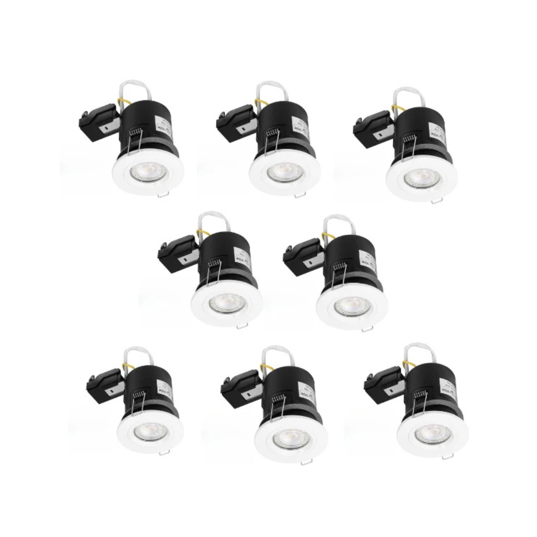 PACK OF 8 - White Fixed Fire Rated Downlight GU10 IP20 with Quick Connectors VUEP542-8