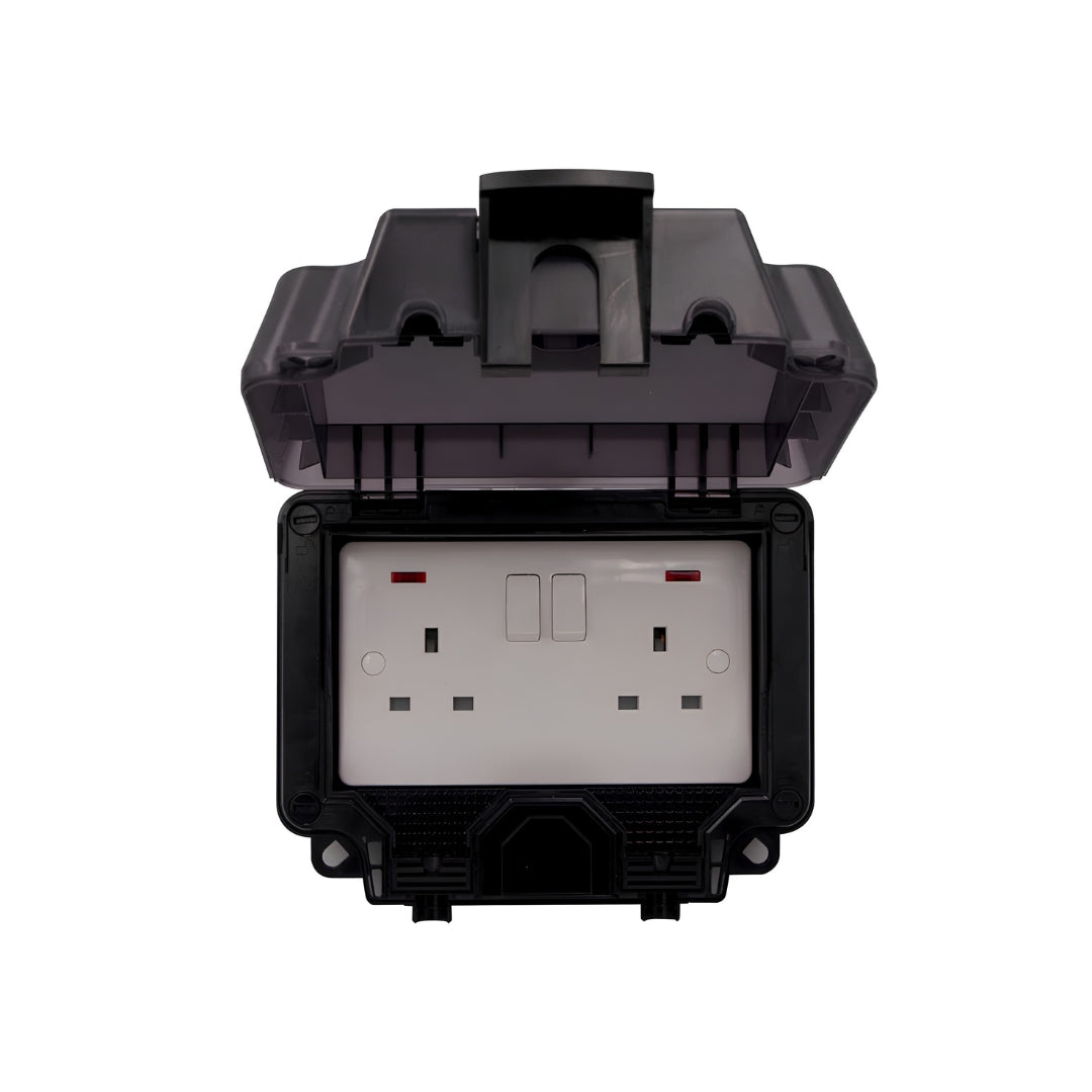 Deta Vimark WeatherPro IP66 2 Gang 13A Switched Socket DP with Neon