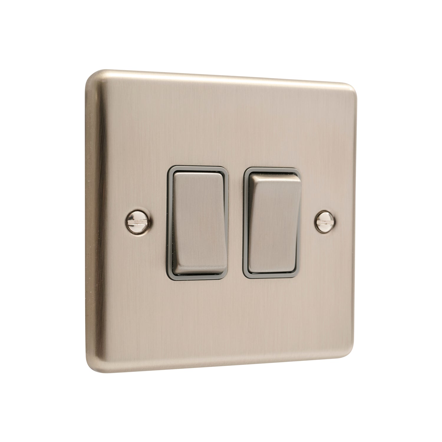 Windsor Brushed Steel 2 Gang Double 10A Light Switch W02BSG