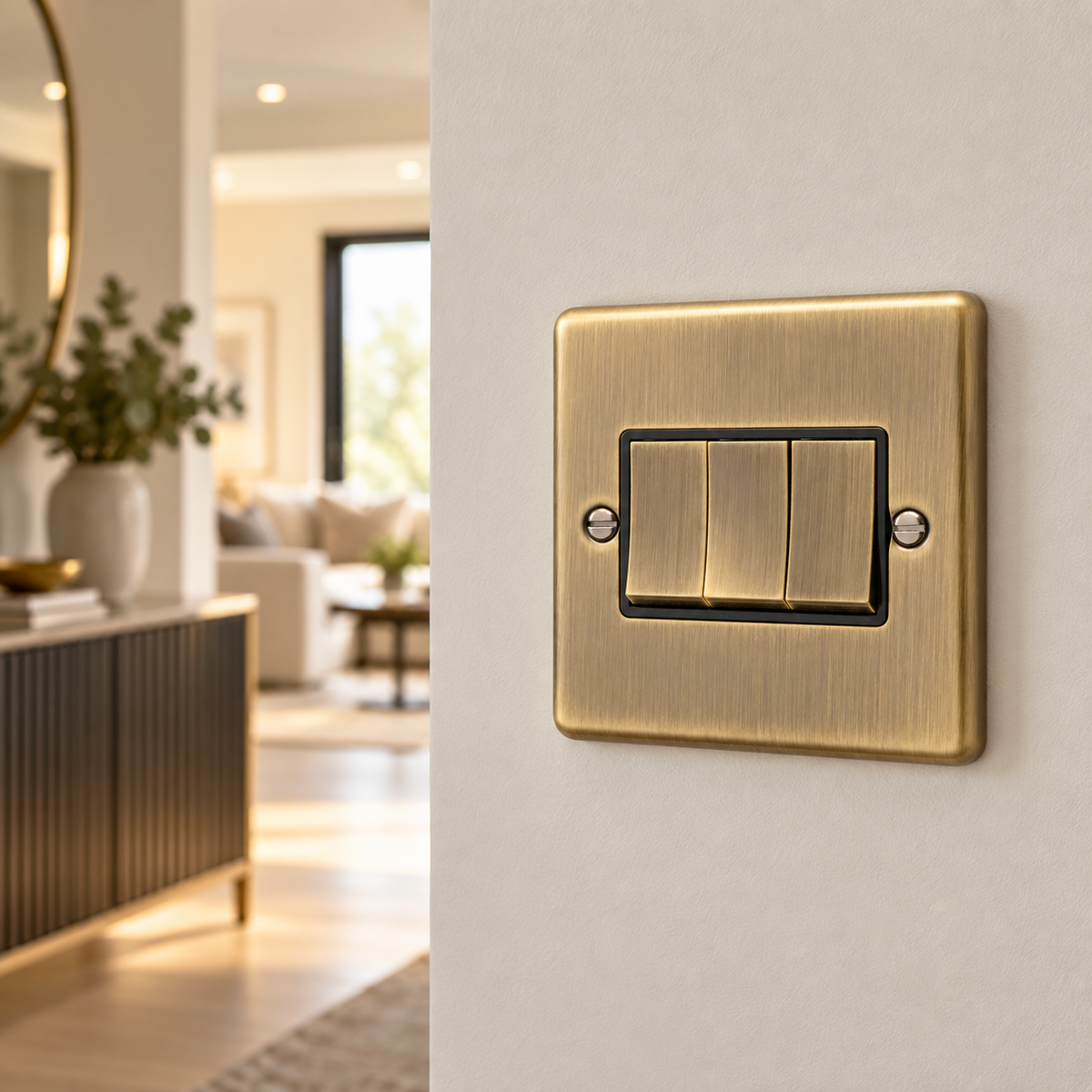 Windsor Antique Brass Light Switch 3 Gang 2 Way - W03AB