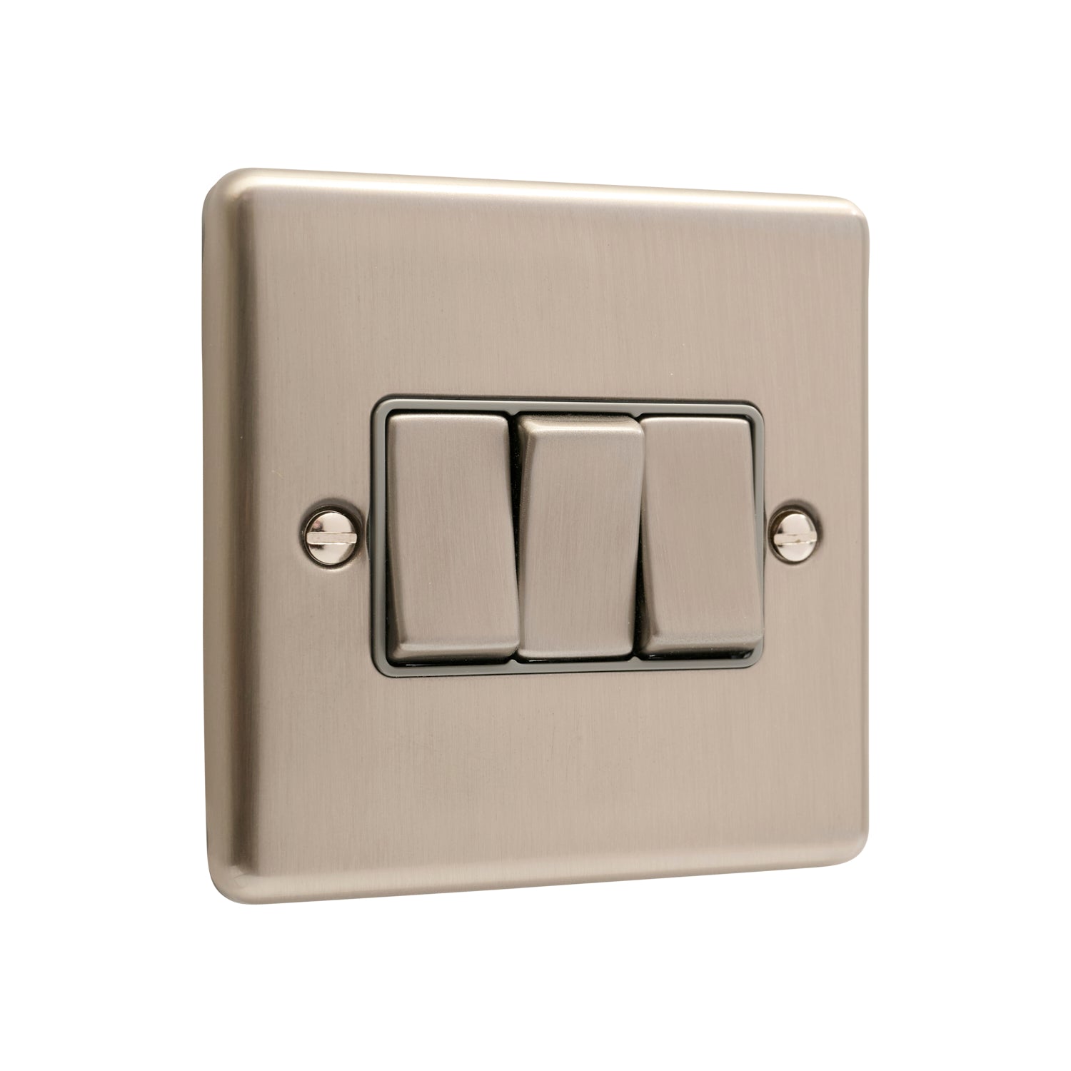 Windsor Brushed Steel 3 Gang Treble 10A Light Switch W03BSG