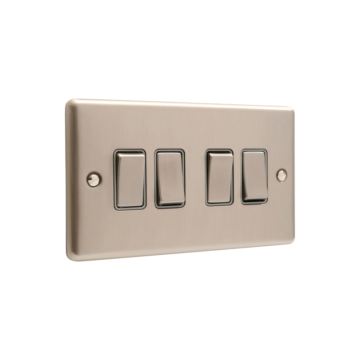 Windsor Brushed Steel 4 Gang Quad 10A Light Switch – W04BSG