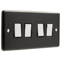 Matt Black 4 Gang 10A 2 Way Switch with Polished Chrome Rocker W04MBPC