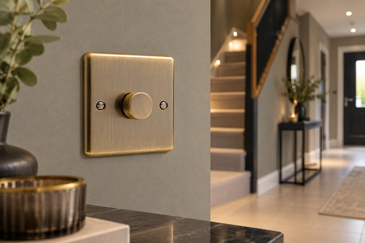 Windsor Antique Brass 1 Gang 250W Dimmer Switch - W10AB