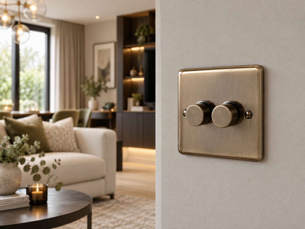 Windsor Antique Brass 2 Gang 250W Dimmer Switch - W11AB