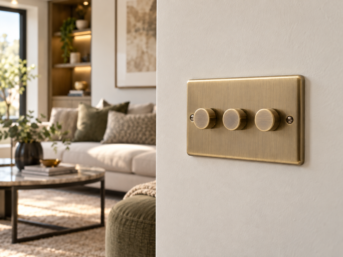 Windsor Antique Brass 3 Gang 250W Dimmer Switch - W12AB