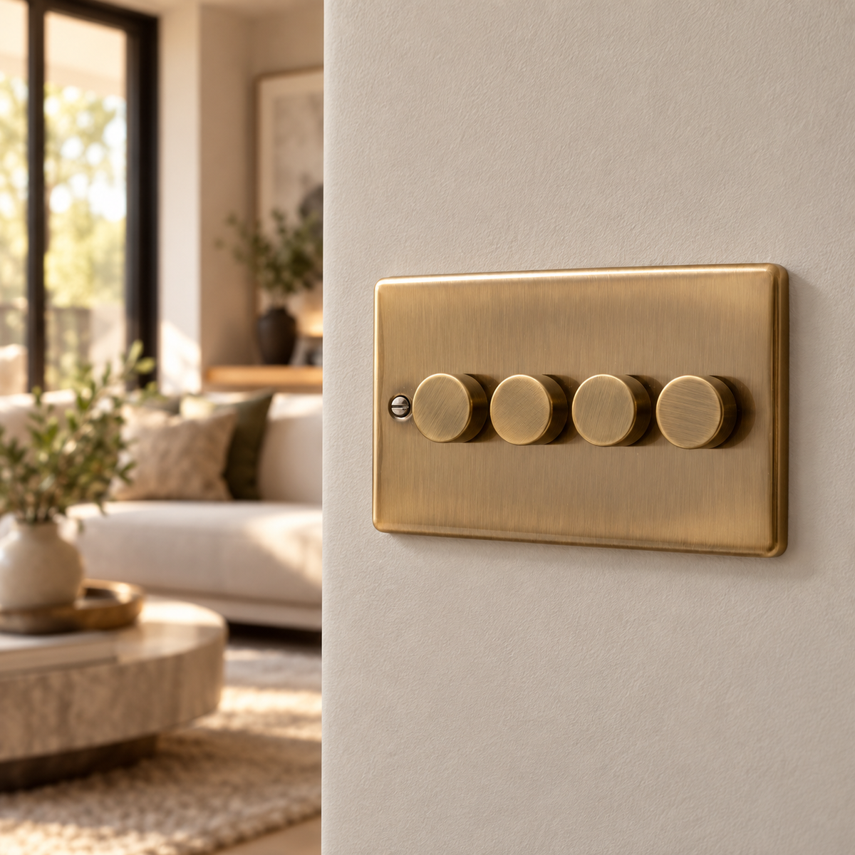 Windsor Antique Brass 4 Gang 250W Dimmer Switch - W13AB