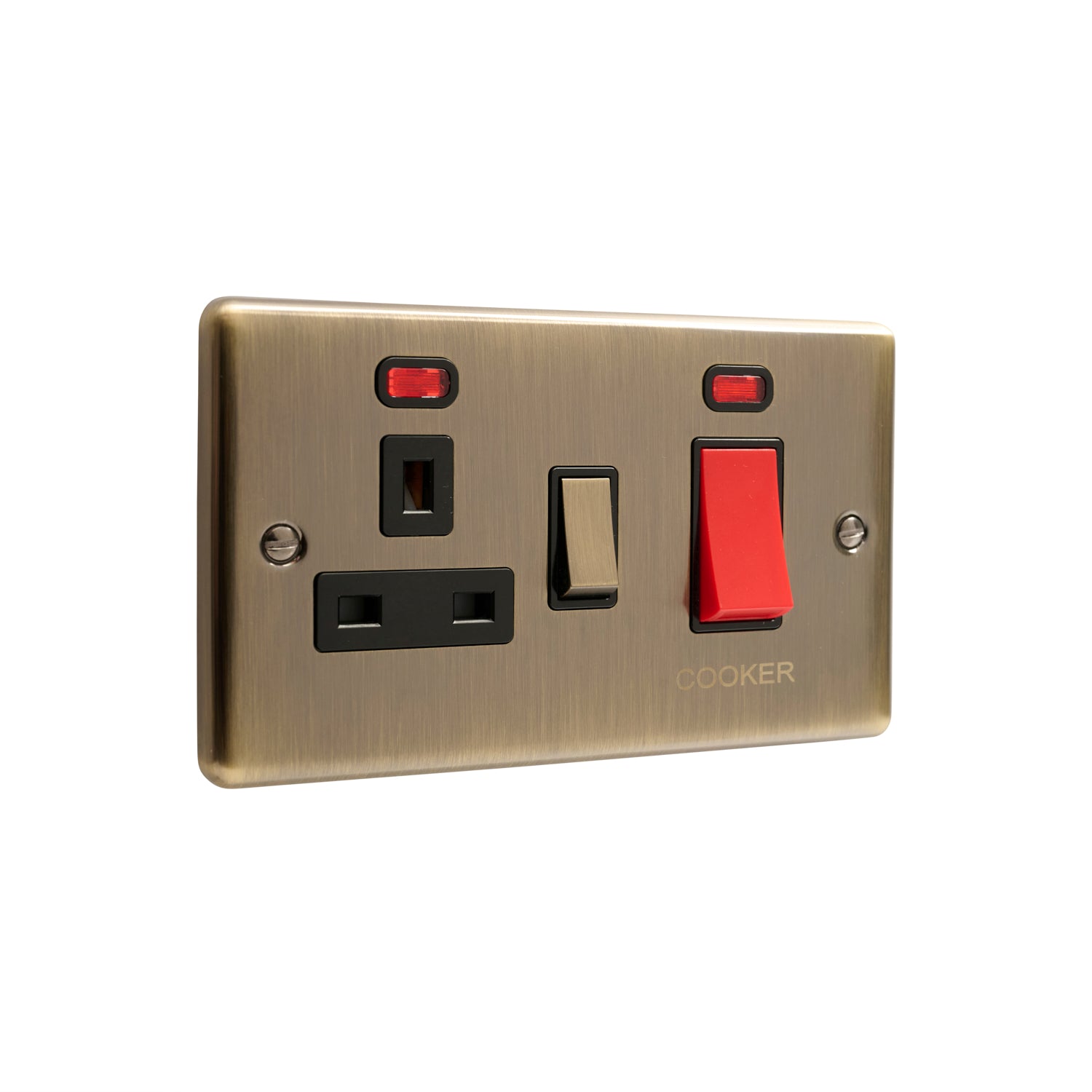 Windsor Antique Brass 45A Cooker Switch with Socket - W41AB