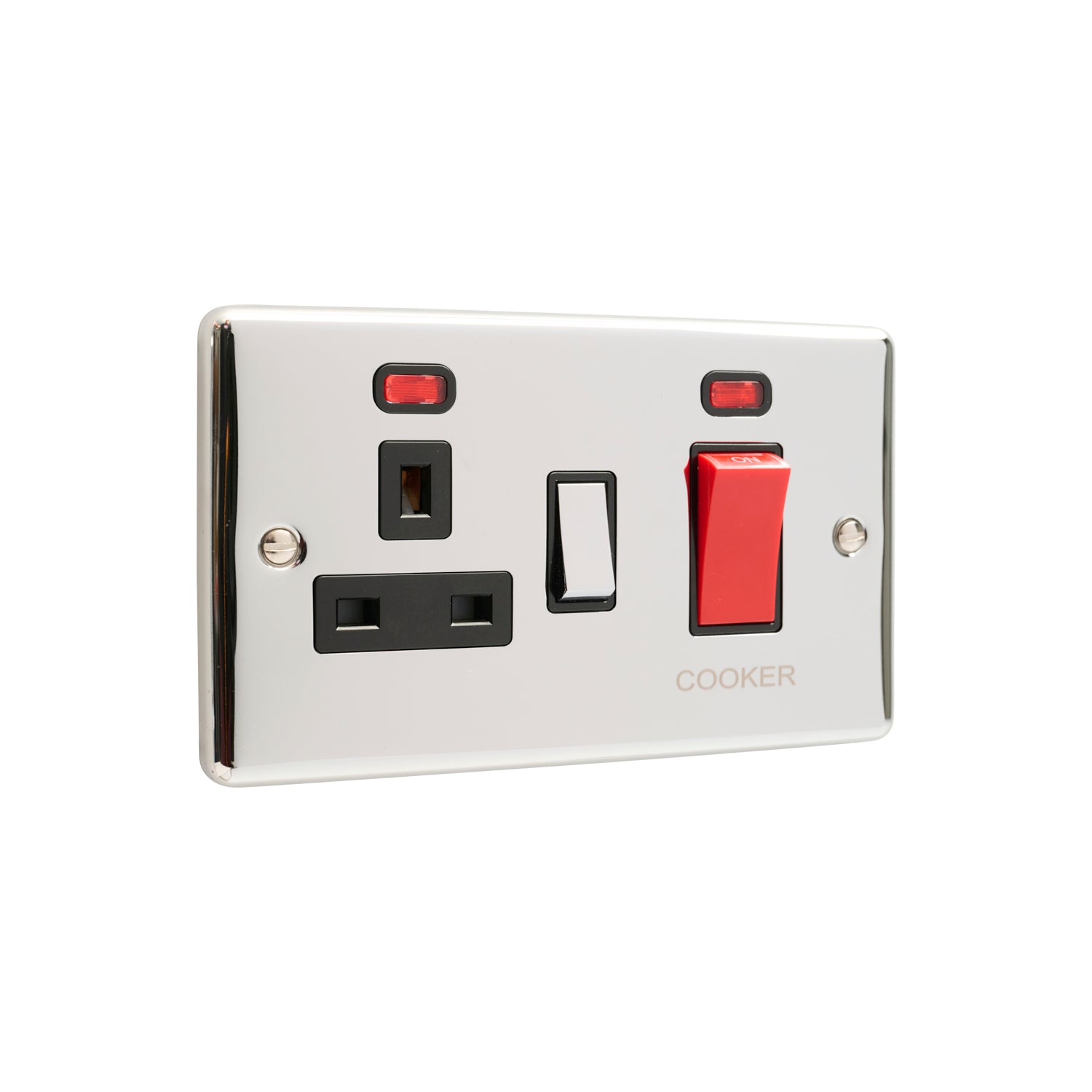 Polished Chrome 45A Cooker Switch with Socket - W41PCB