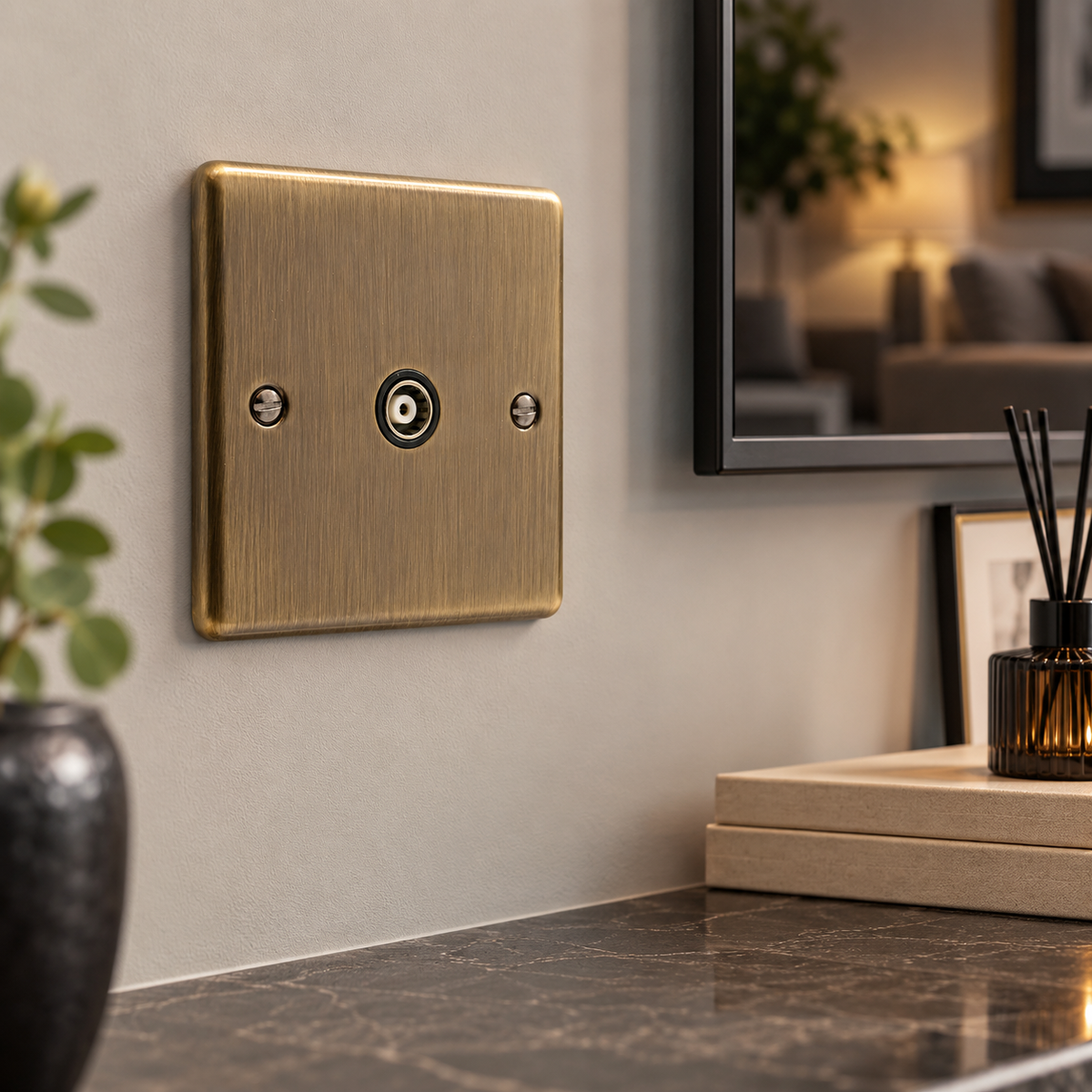 Windsor Antique Brass 1 Gang TV Coaxial Outlet - W42AB