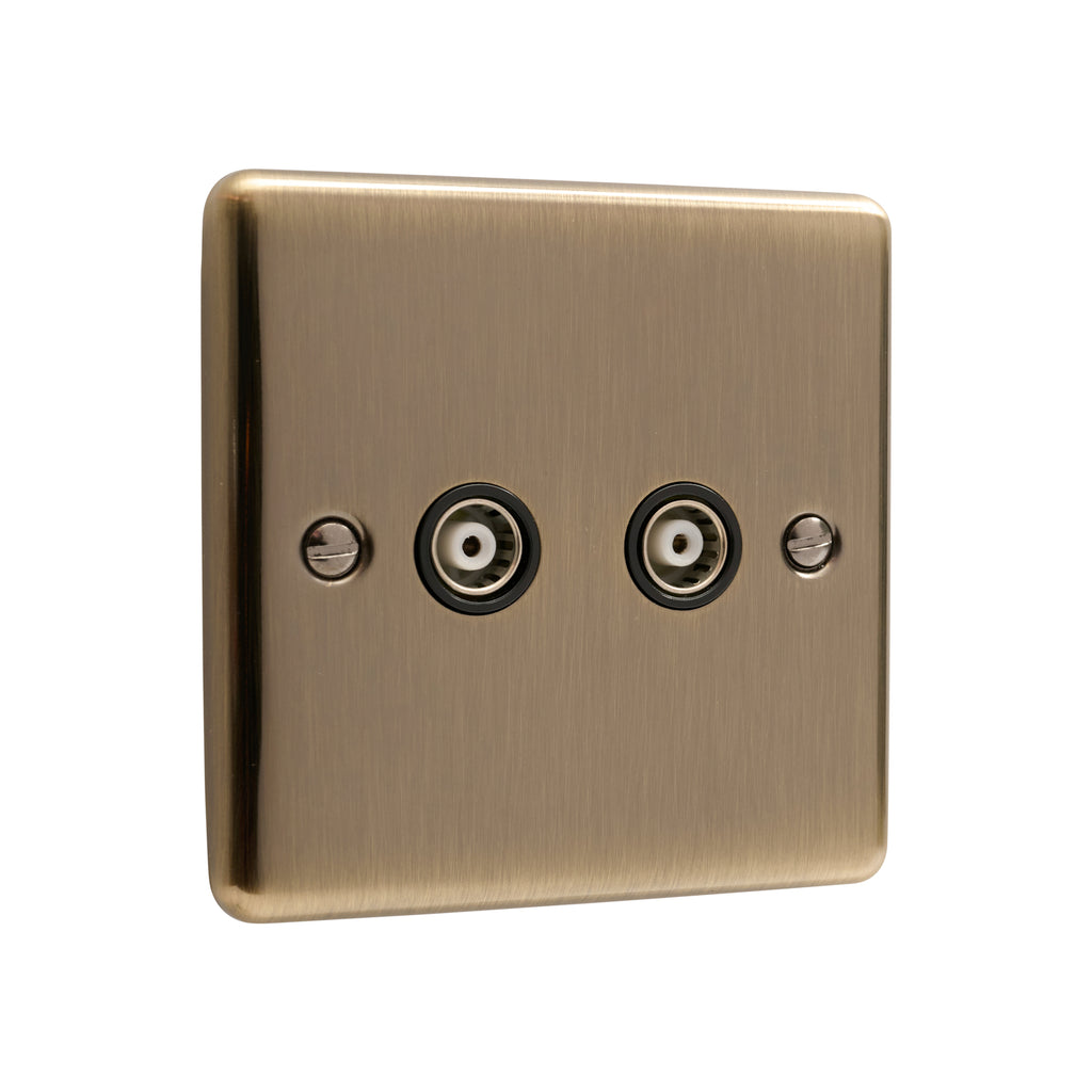Windsor Antique Brass 2 Gang TV Coaxial Outlet - W43AB