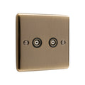 Windsor Antique Brass 2 Gang TV Coaxial Outlet - W43AB