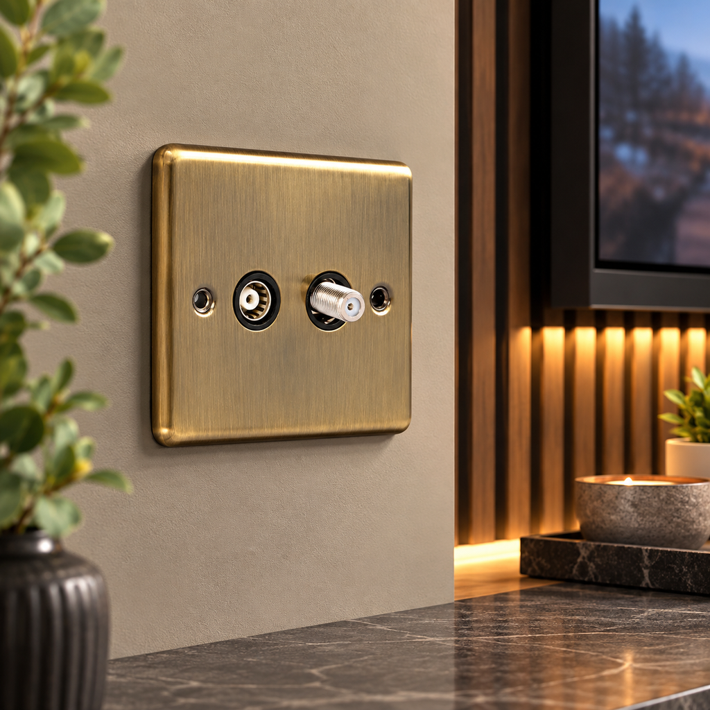Windsor Antique Brass Satellite & TV Outlet - W54AB