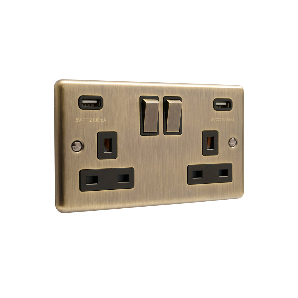 Windsor Antique Brass Double USB Socket - W65AB