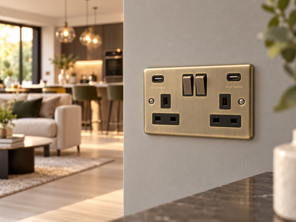 Windsor Antique Brass Double USB Socket - W65AB