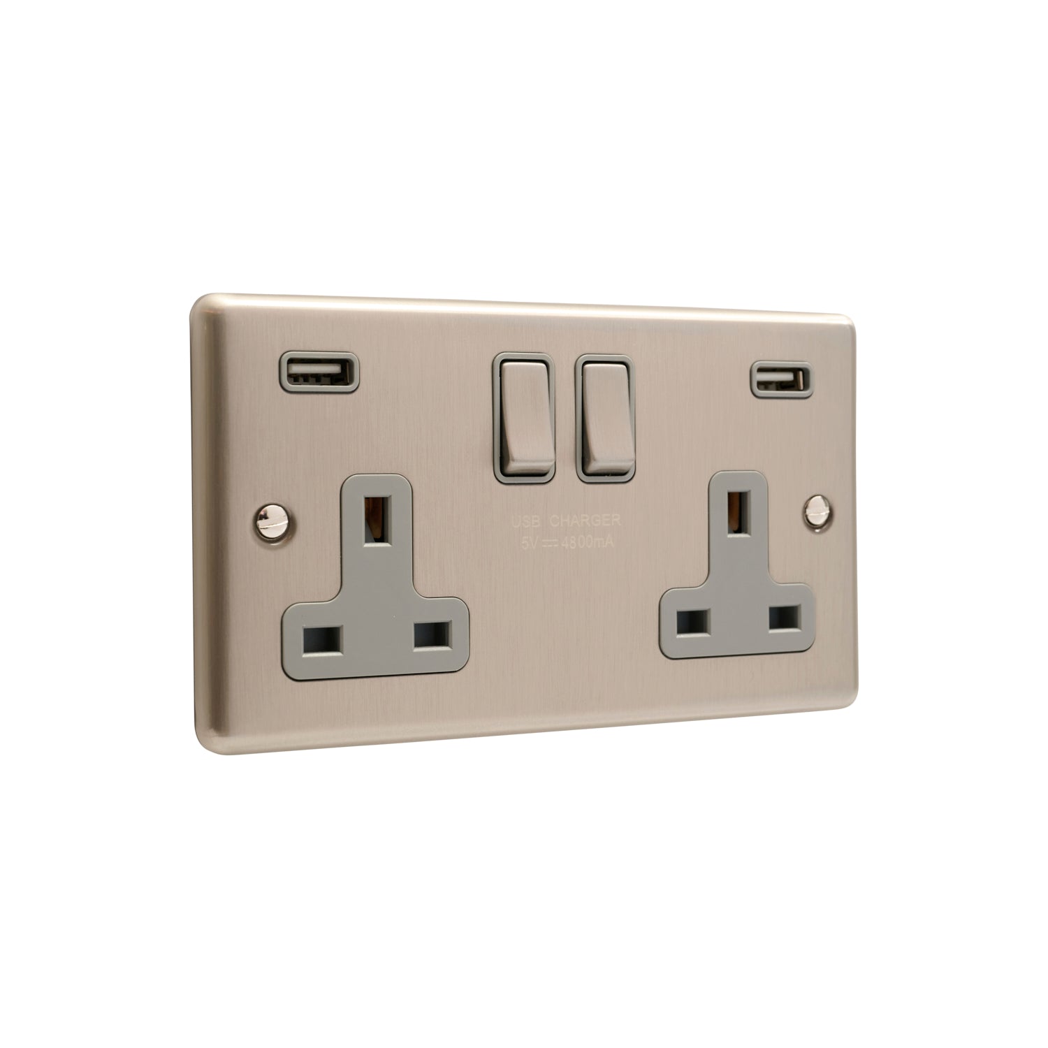 Windsor Brushed Steel USB – Twin Ports 4.8a – W66BSG